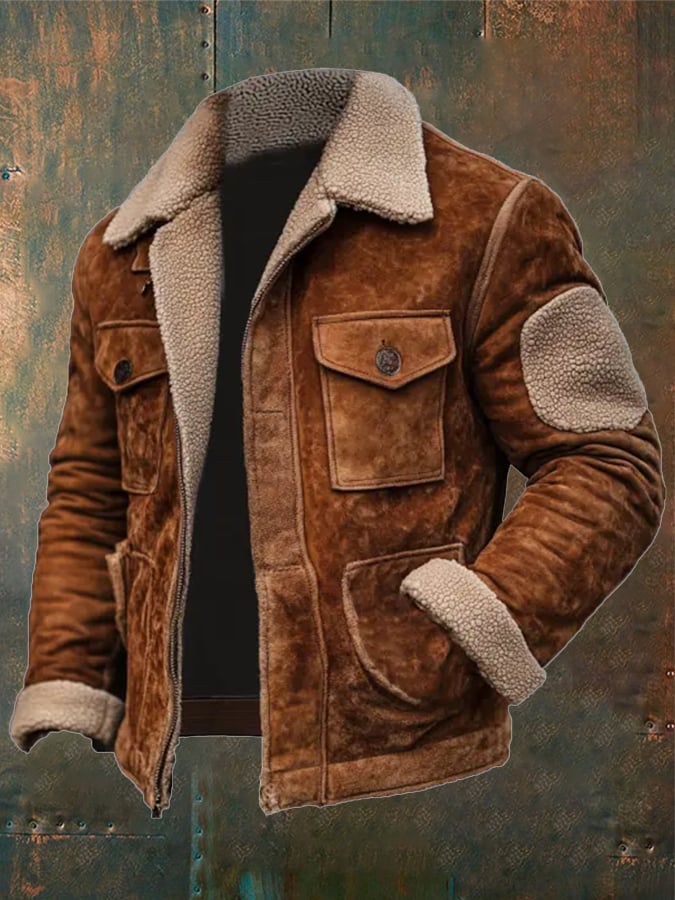 James - Men's Vintage Suede Fleece Patchwork Outdoor Jacket