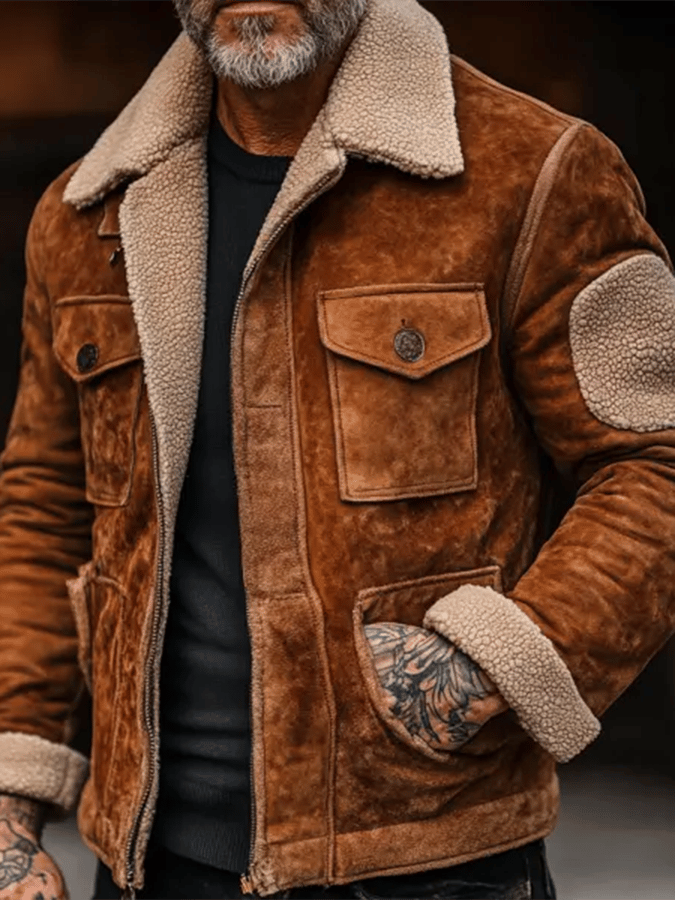 James - Men's Vintage Suede Fleece Patchwork Outdoor Jacket