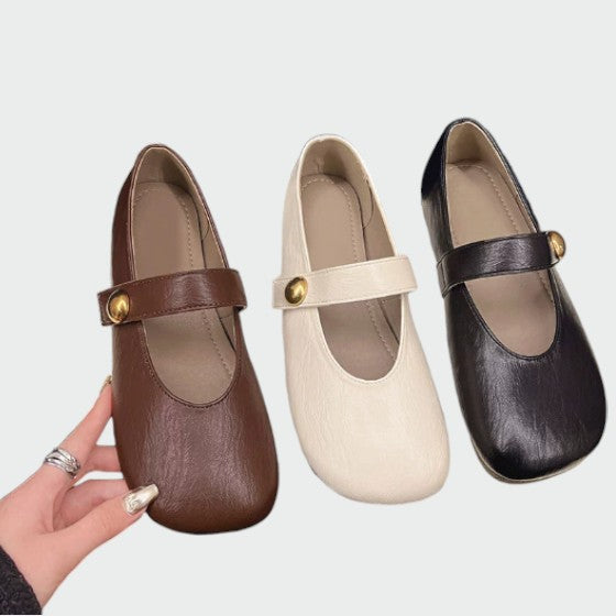 Juniper - Round-Toe Button Mary Jane Shoes